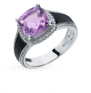 золотое кольцо с аметистом, эмалью и бриллиантами