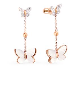 золотые серьги с перламутром и бриллиантами