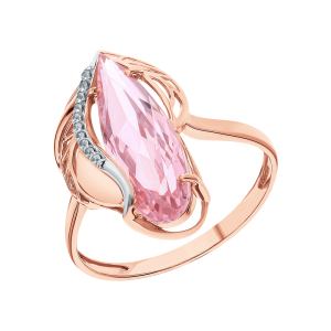 золотое кольцо с морганитами и фианитами