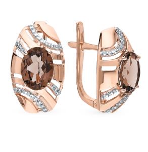 золотые серьги с раухтопазами и фианитами