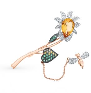 золотая брошь с топазами, фианитами и наношпинелями