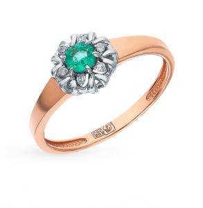 золотое кольцо с изумрудами и бриллиантами