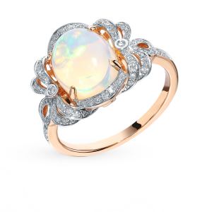 Золотое кольцо с опалом и бриллиантами