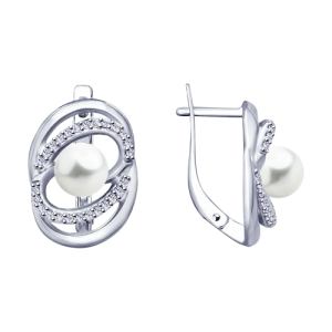 серебряные серьги с фианитами и жемчугом SOKOLOV 94023414