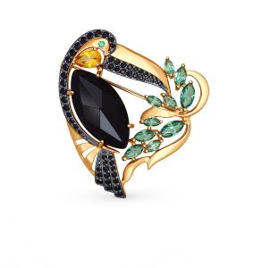 золотая брошь с агатом и цитринами SOKOLOV 740126*