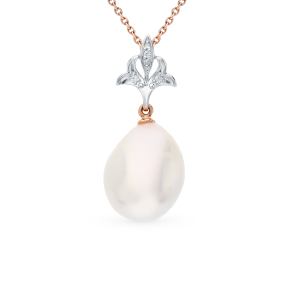 золотая подвеска с фианитами и жемчугом