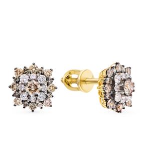 Золотые серьги с коньячными бриллиантами