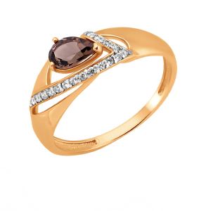 золотое кольцо с раухтопазами и фианитами