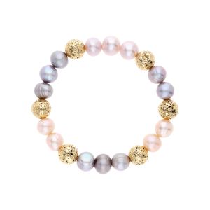 стальной браслет с жемчугами культивированными и лавовыми камнями