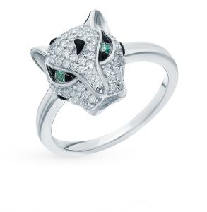 серебряное кольцо с фианитами и эмалью