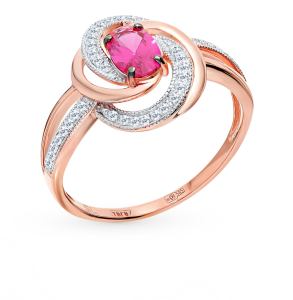 золотое кольцо с рубинами и бриллиантами