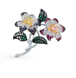 серебряная брошь с корундом и фианитами