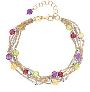 золотой браслет с родолитами, хризолитом, аметистом и цитринами