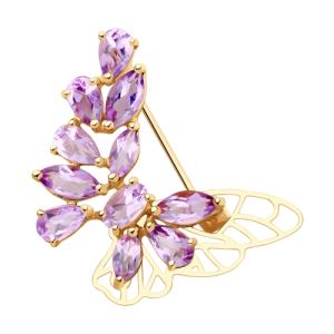 золотая брошь с аметистом SOKOLOV 740297*