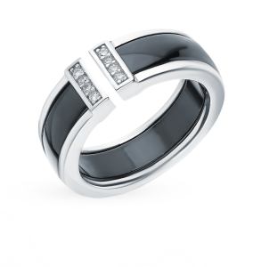 серебряное кольцо с керамикой и фианитами