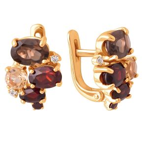 золотые серьги с раухтопазами, фианитами и цитринами