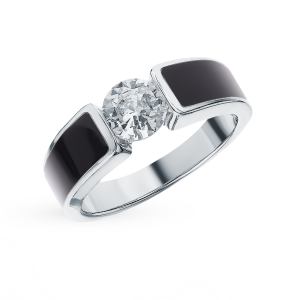 серебряное кольцо с фианитами и эмалью