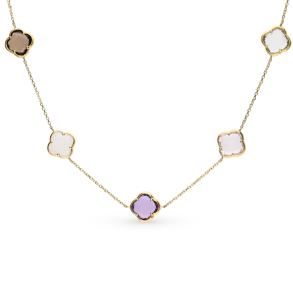 золотое шейное украшение с аметистом и кварцем