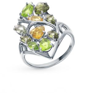 серебряное кольцо с турмалинами, хризолитом и цитринами