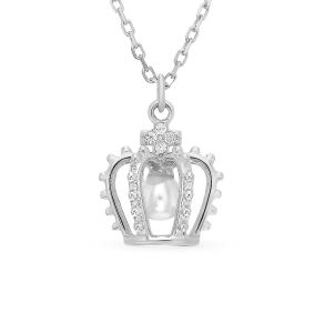 серебряное шейное украшение с фианитами и жемчугом