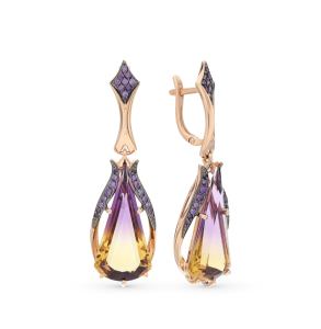 Золотые серьги с фианитами и аметринами