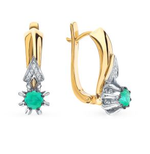 золотые серьги с изумрудами и бриллиантами