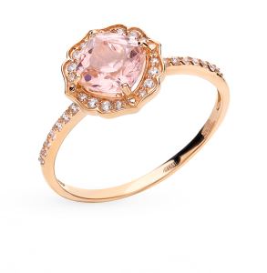 золотое кольцо с морганитами и фианитами