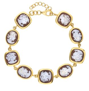 Серебряный браслет с агатом CAMEO ITALIANO: жёлтое серебро 925 пробы, агат — купить в интернет-магазине SUNLIGHT, фото, артикул 90559