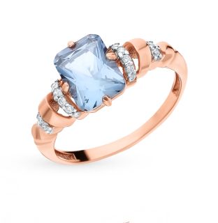 Серебряное кольцо с турмалинами и фианитами AQUAMARINE 6914488А.6: красное и розовое серебро 925 пробы, фианит, турмалин — купить в интернет-магазине SUNLIGHT, фото, артикул 110548