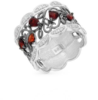 Серебряное кольцо с фианитами и гранатом SOKOLOV 92011307: белое и чёрное серебро 925 пробы, гранат, фианит — купить в интернет-магазине SUNLIGHT, фото, артикул 60226
