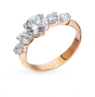 Серебряное кольцо с фианитами AQUAMARINE 68218.6: розовое серебро 925 пробы, фианит — купить в интернет-магазине SUNLIGHT, фото, артикул 87495