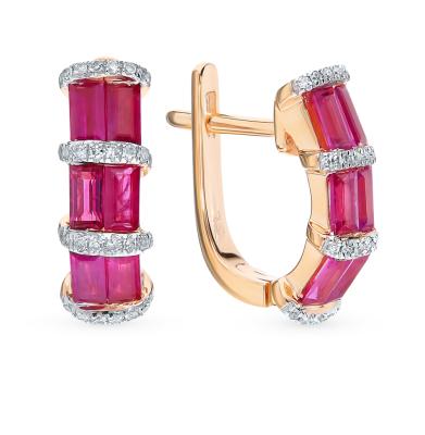 Золотые серьги с рубинами и бриллиантами