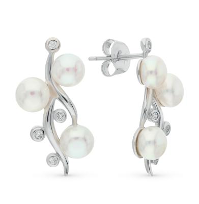 Серебряные серьги с фианитами и жемчугом