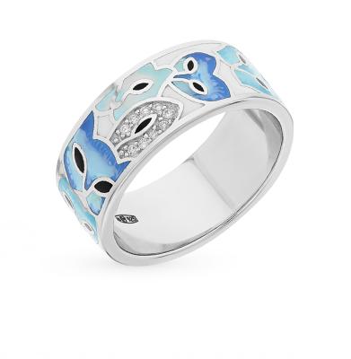 Серебряное кольцо с фианитами и эмалью