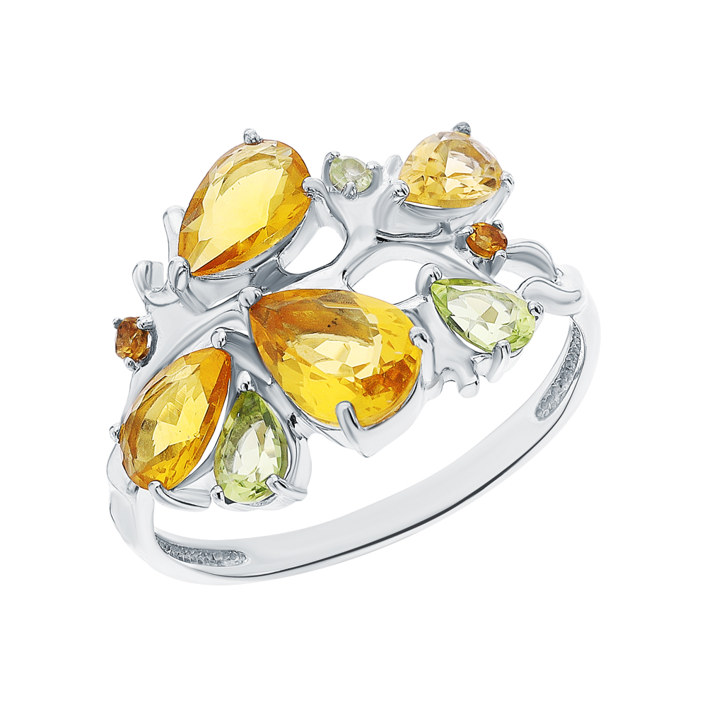 Фото «Серебряное кольцо с цитринами и хризолитом»