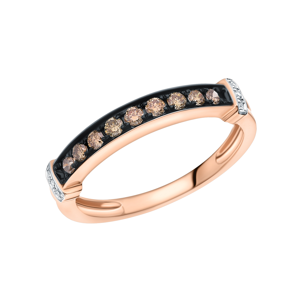 Золотое кольцо с коньячными бриллиантами и бриллиантами в Санкт-Петербурге