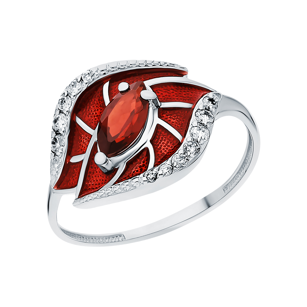 Серебряное кольцо с эмалью, гранатом и фианитами в Краснодаре