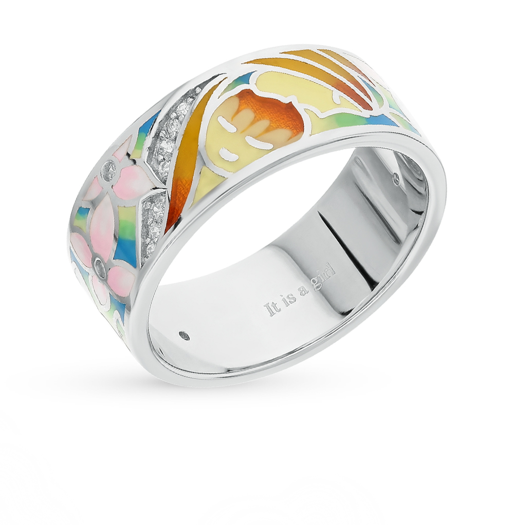 Фото «Серебряное кольцо с эмалью, фианитами и эмалью»