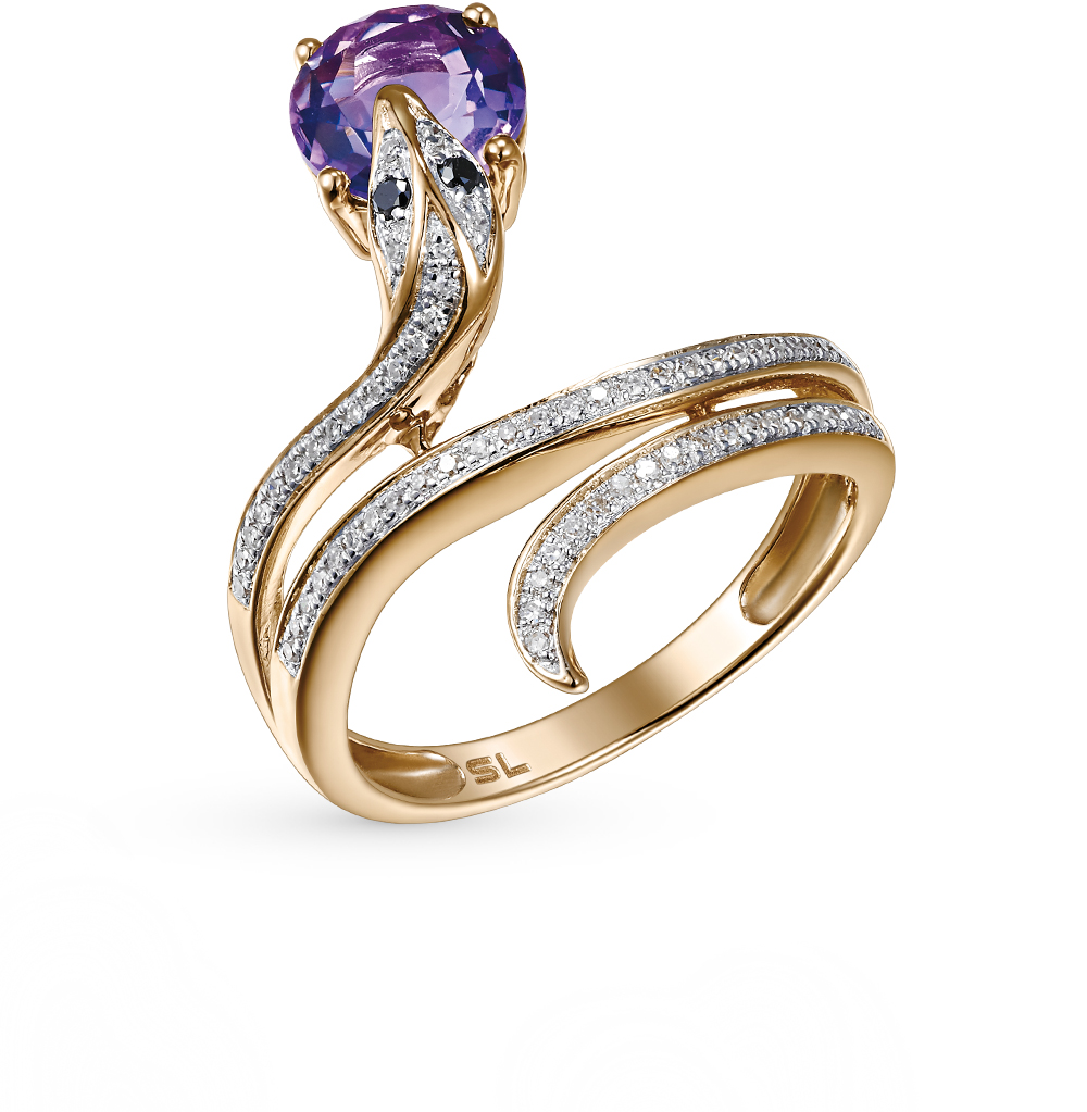 Золотое кольцо с аметистом и бриллиантами в Екатеринбурге