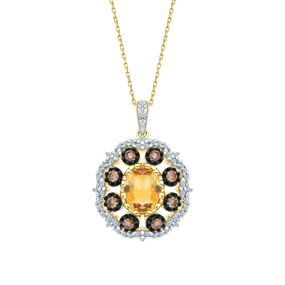 Золотое шейное украшение с цитринами и бриллиантами в Краснодаре