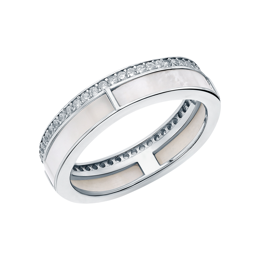 Серебряное кольцо с перламутром и фианитами в Самаре