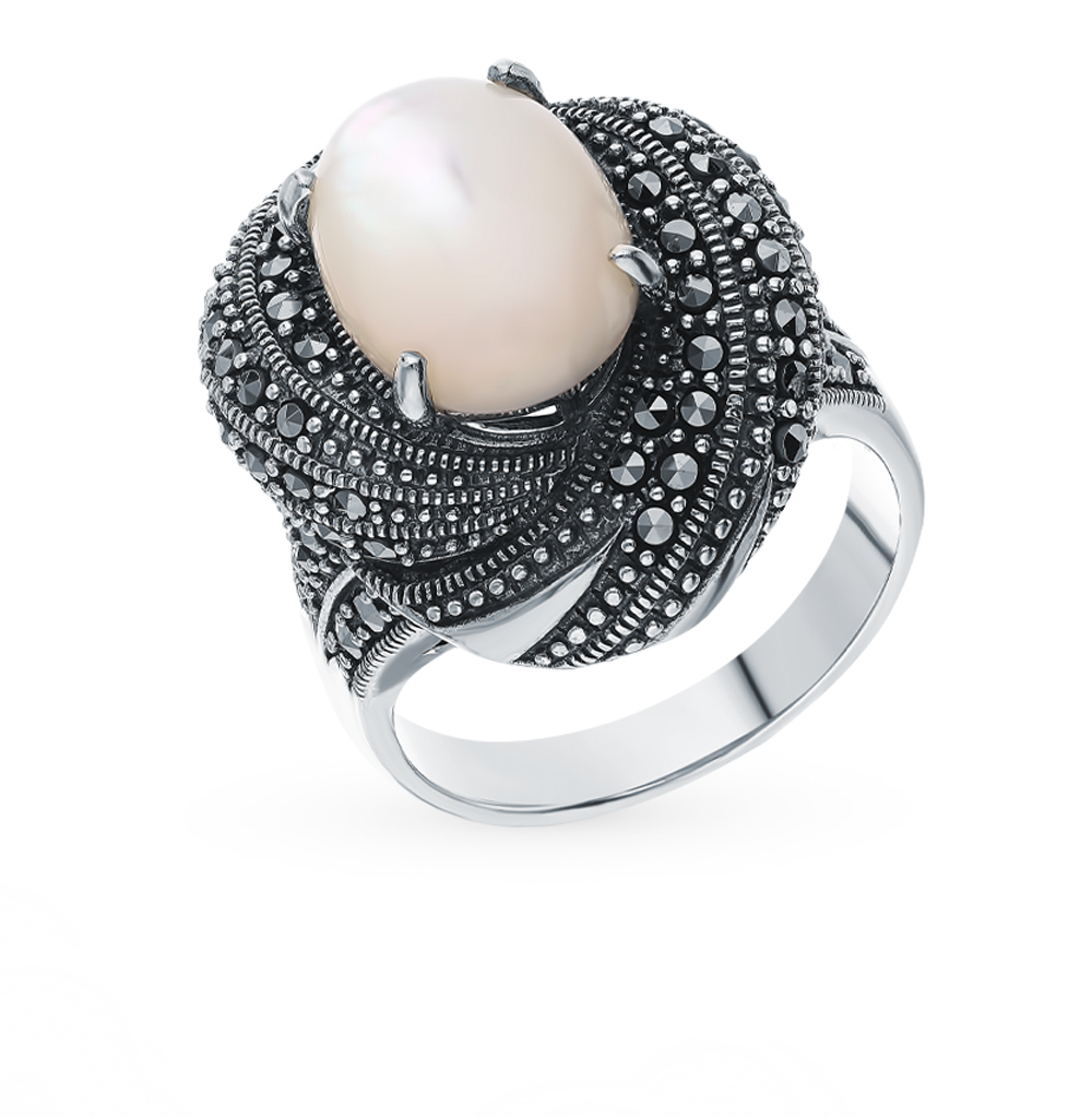 Фото «Серебряное кольцо с перламутром и марказитами swarovski»