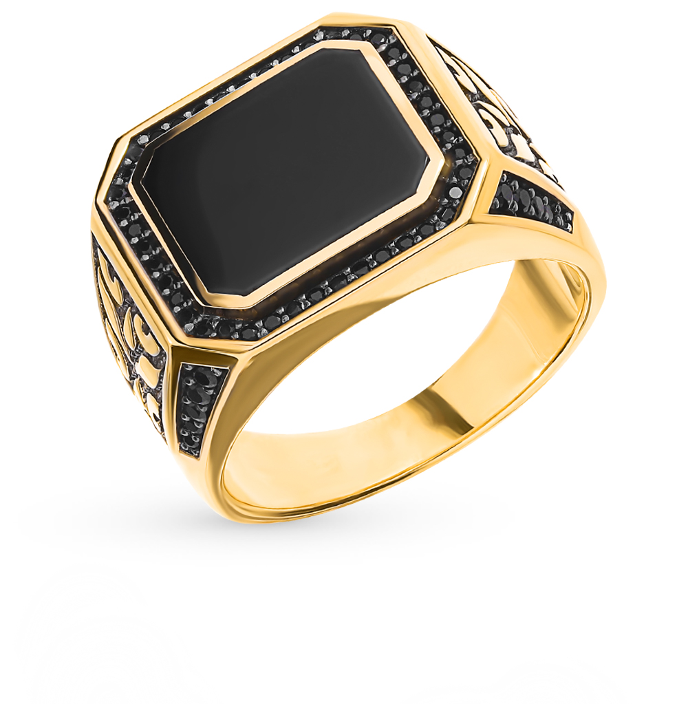Золотое кольцо с фианитами и ониксом в Краснодаре