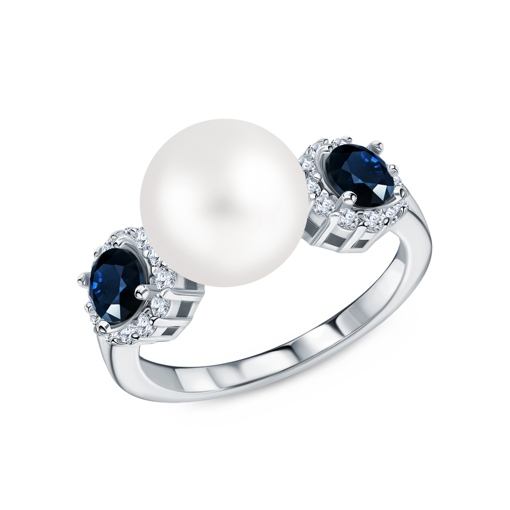 Фото «Серебряное кольцо с жемчугом, фианитами и алпанитом»