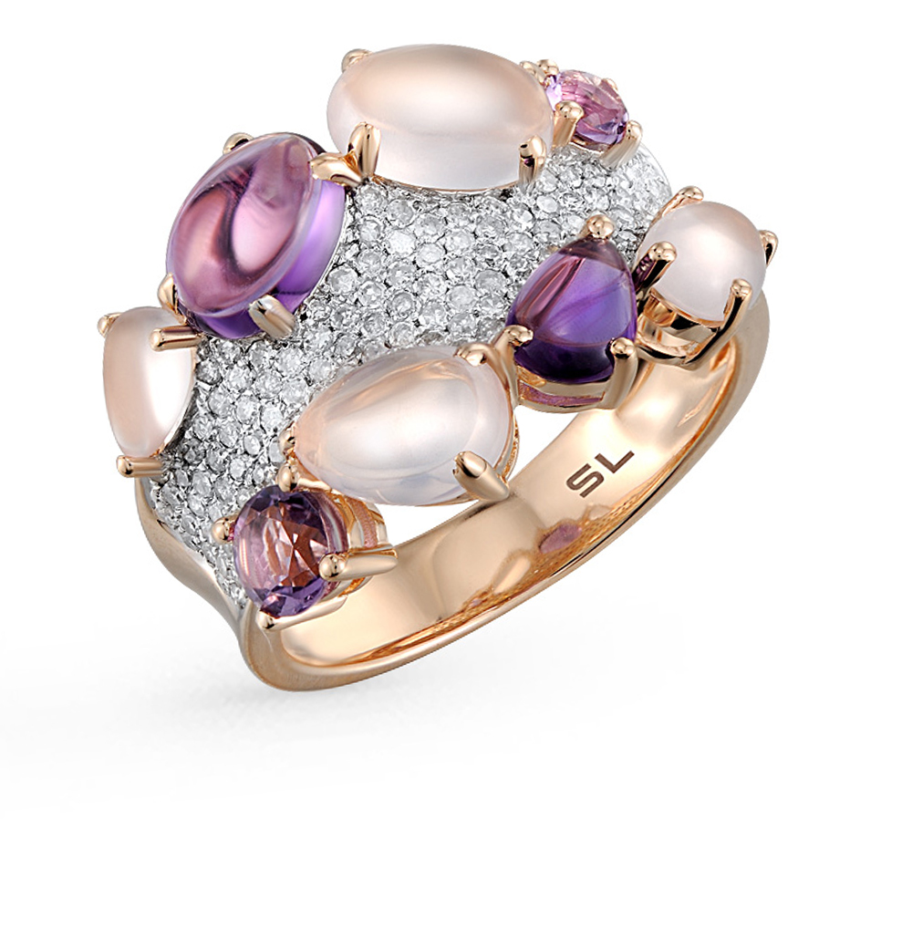 Фото «Золотое кольцо с аметистом и бриллиантами»