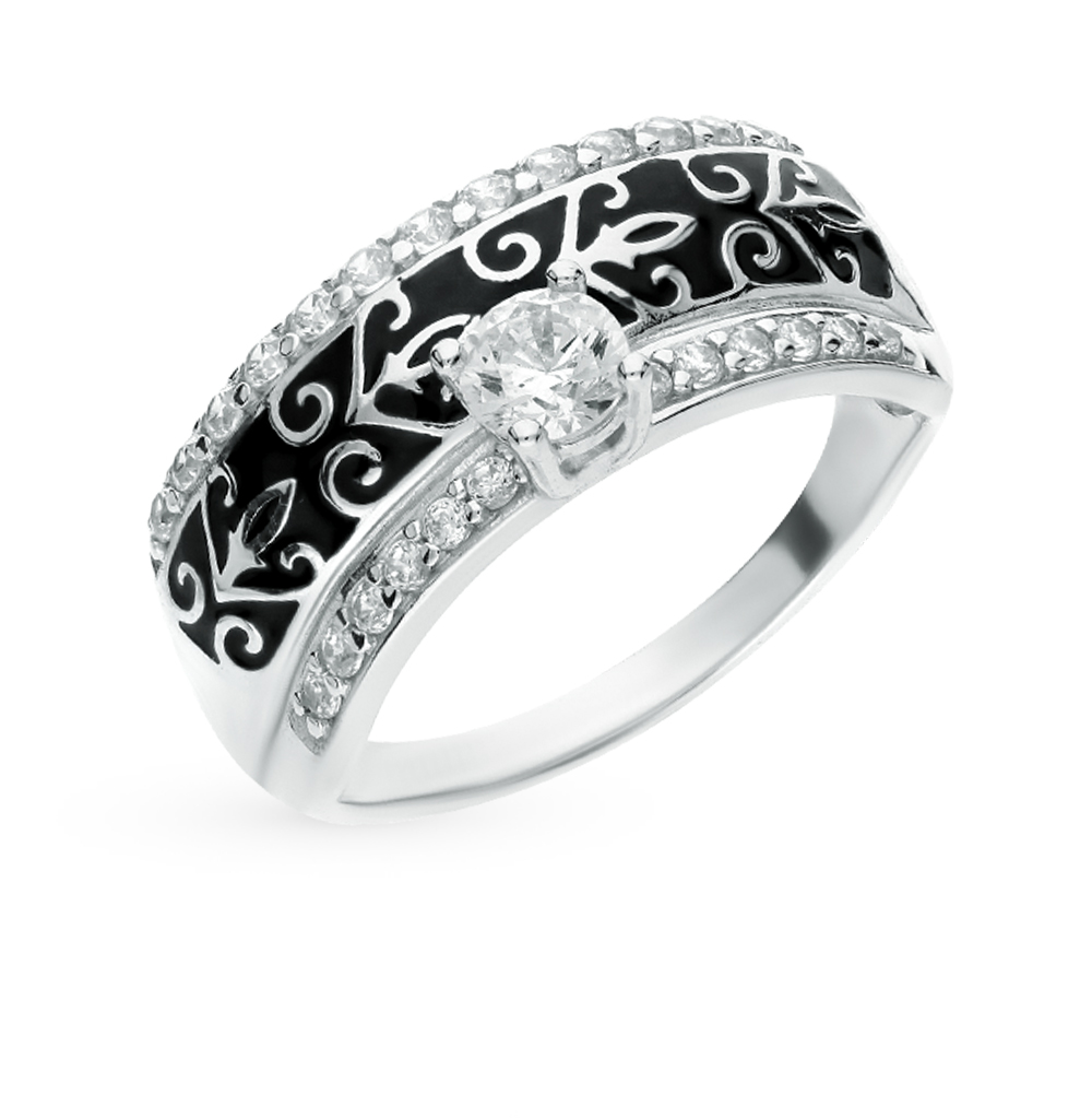 Серебряное кольцо с эмалью и фианитами в Екатеринбурге