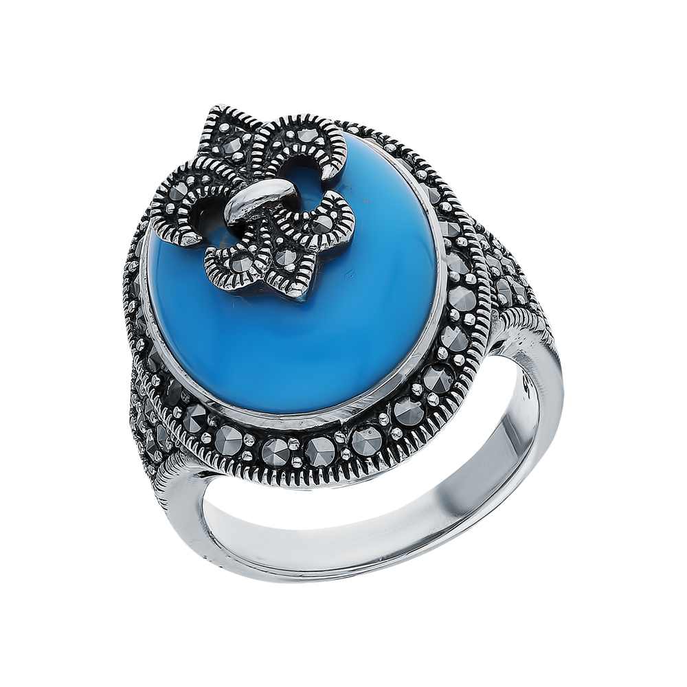 Фото «Серебряное кольцо с бирюзой и марказитами swarovski»