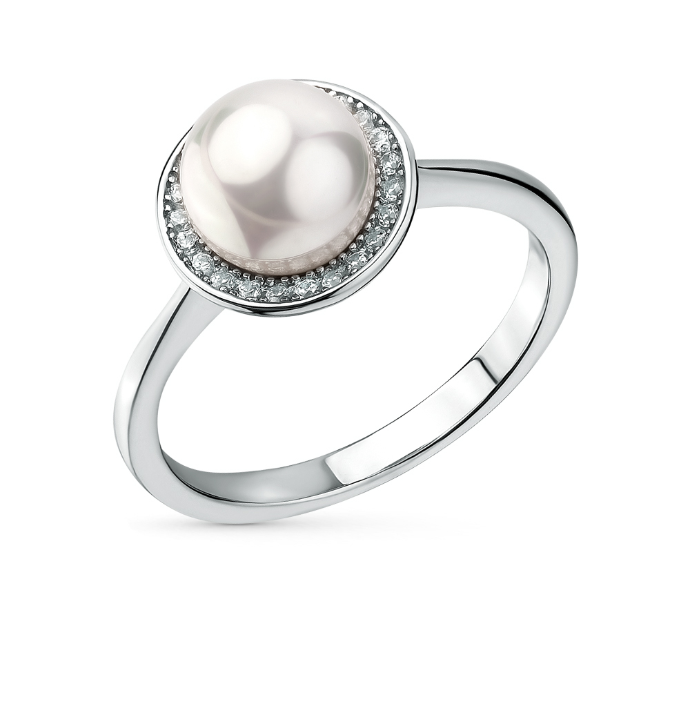 Фото «Серебряное кольцо с жемчугом и фианитами»