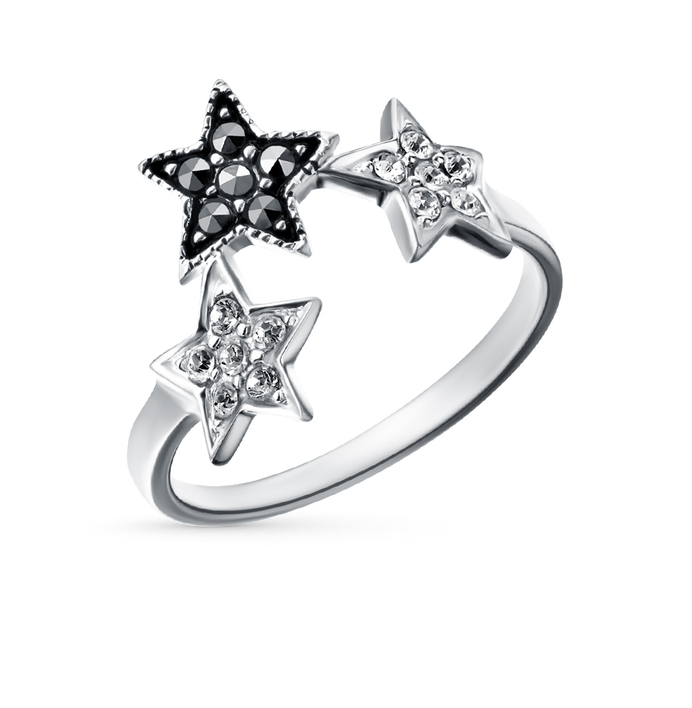 Серебряное кольцо с кристаллами  Swarovski и марказитами в Краснодаре