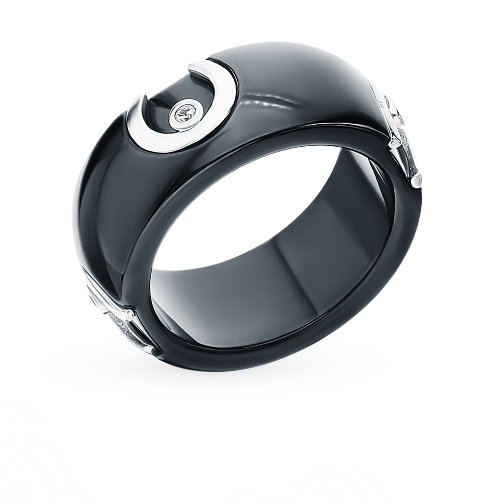 Керамическое кольцо с серебром и фианитами в Краснодаре